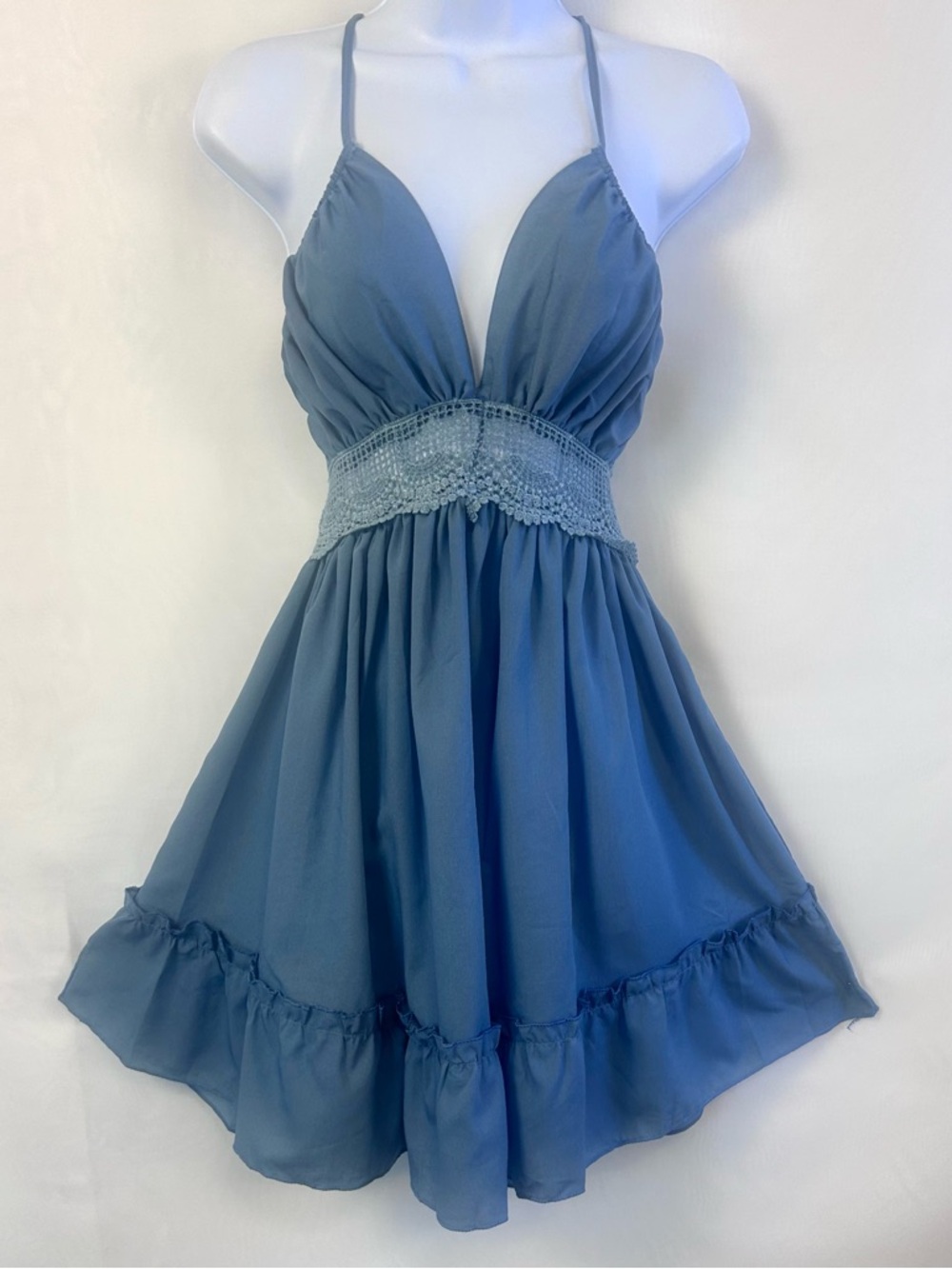 Sleeveless Lace Detail Short Fit and Flare Summer Dress / XL